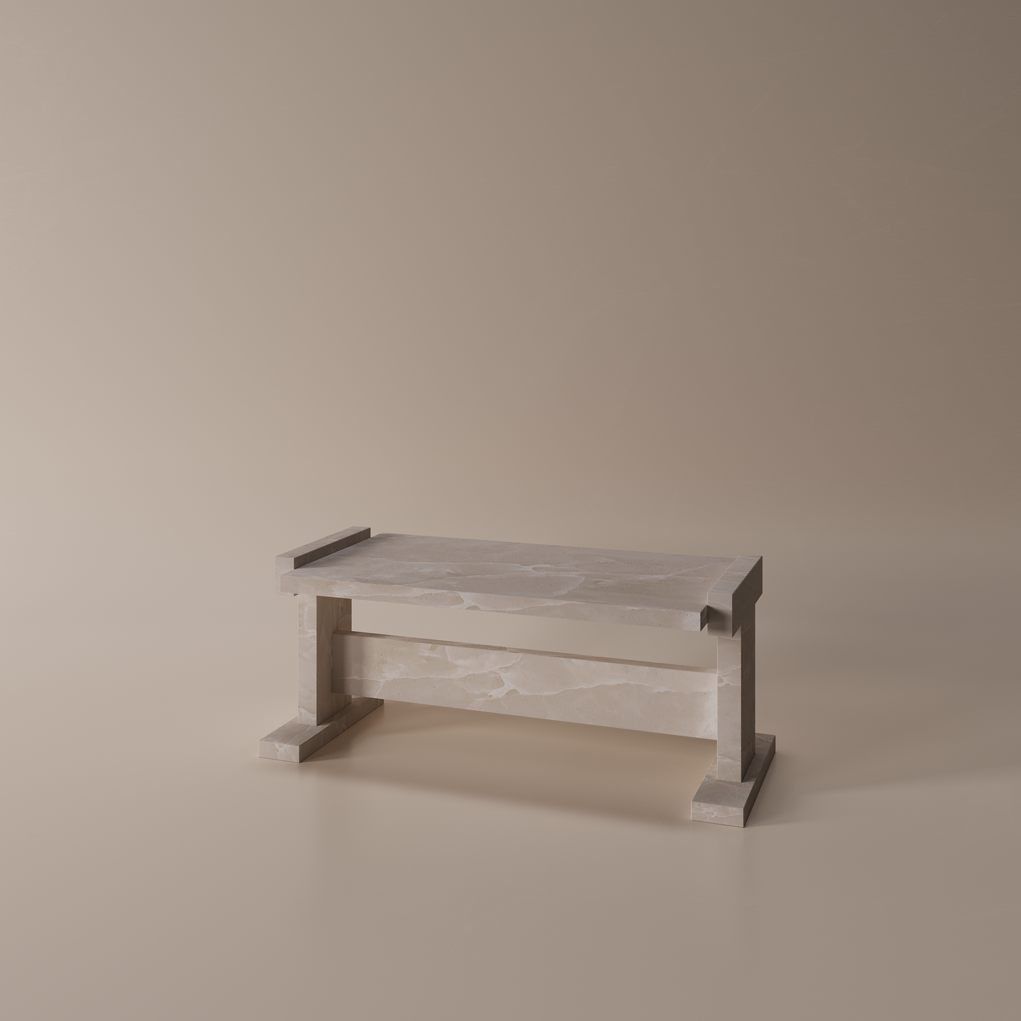 Pearl White marble coffee table on beige background