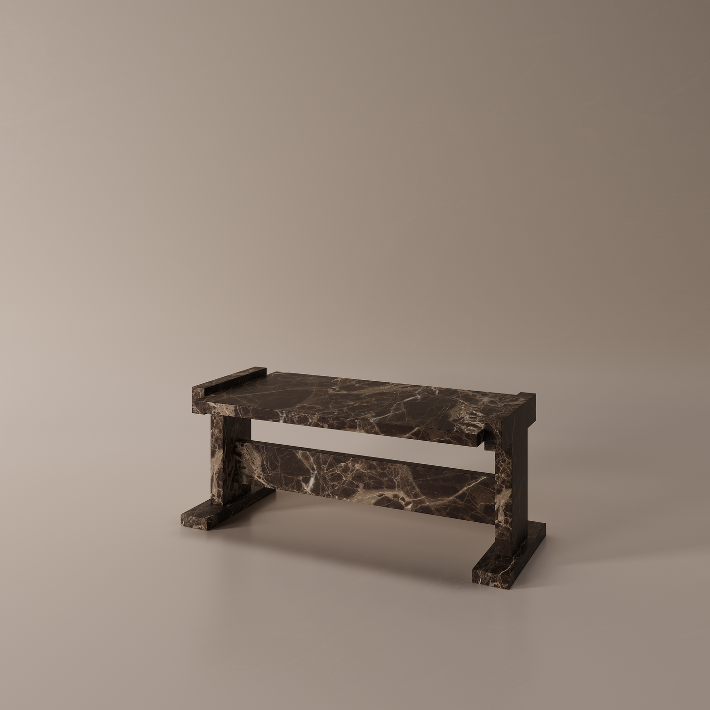 Brown marble coffee table on beige background