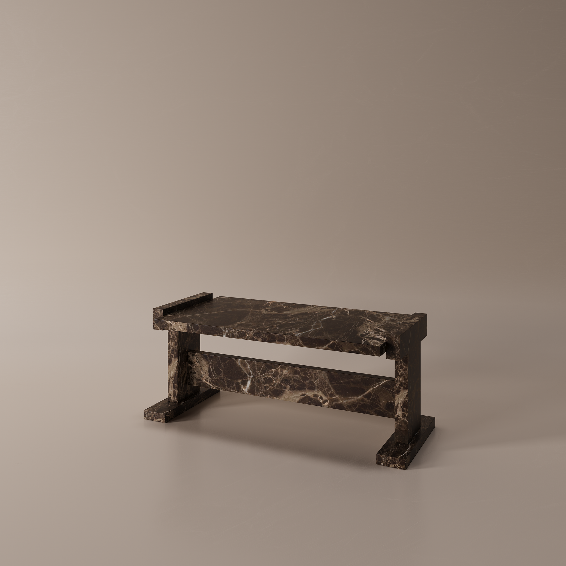 Brown marble coffee table on beige background