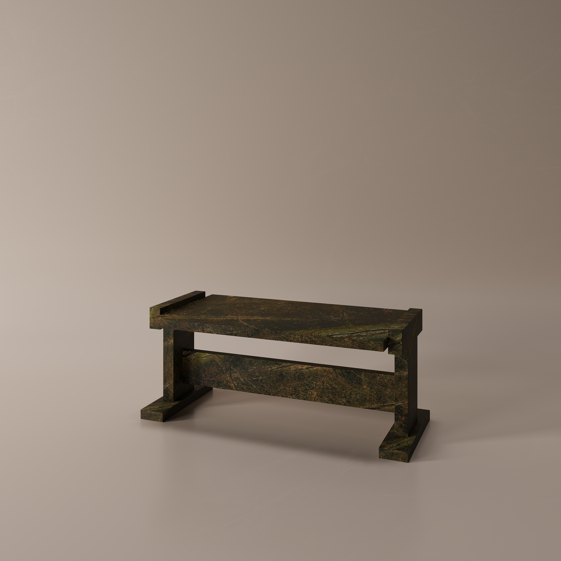 Forest green marble coffee table on beige background
