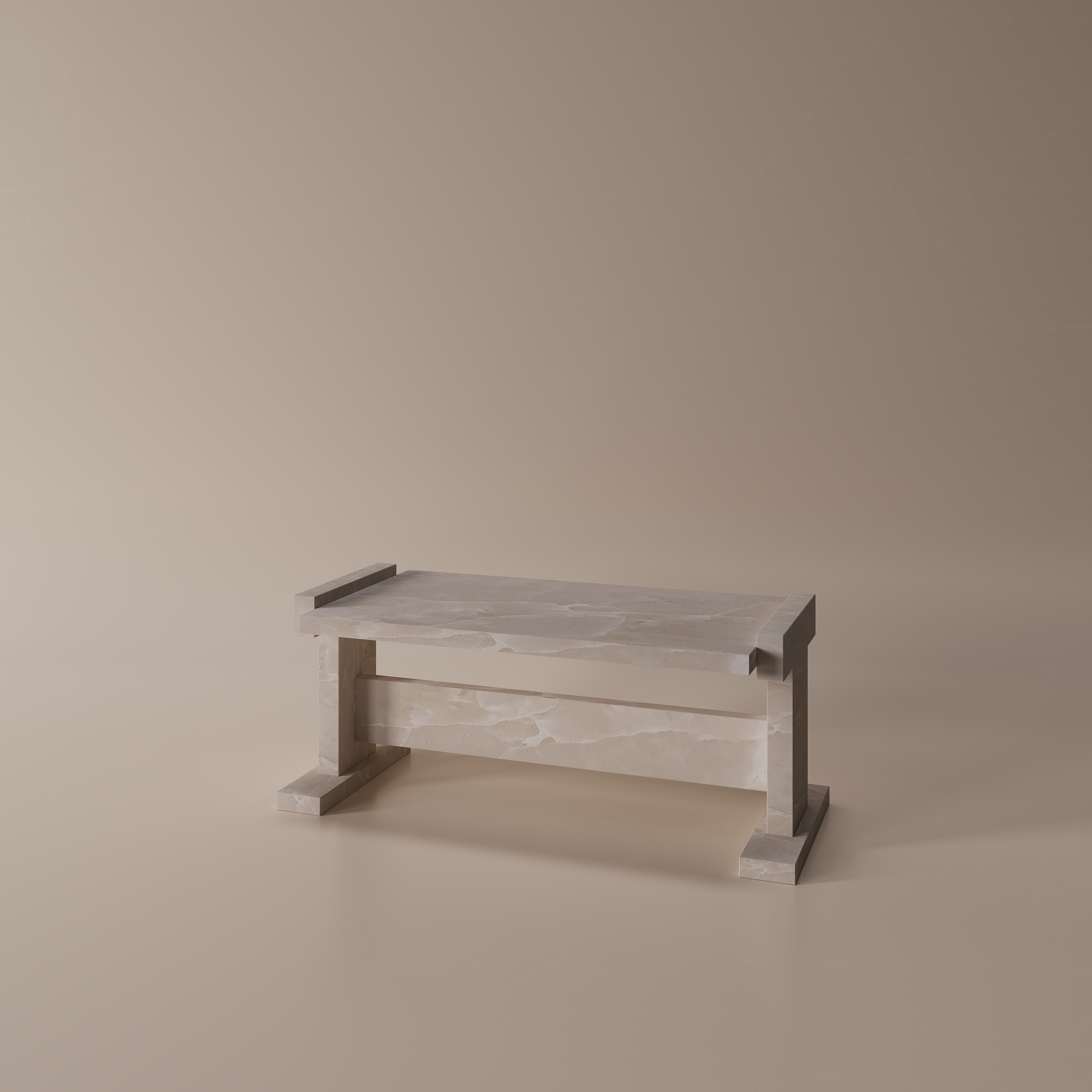 Pearl White marble coffee table on beige background