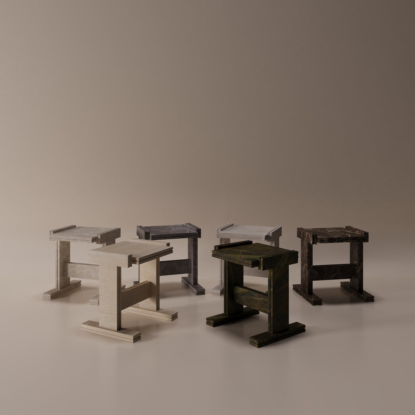 Set of side tables in various marbles and stones
